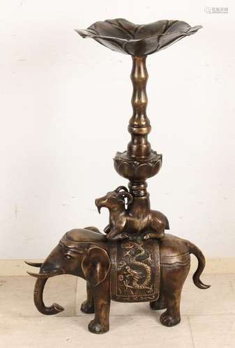 Large Chinese bronze candle candlestick with elephant