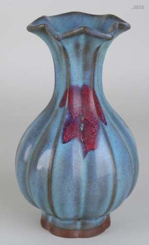 Old blue glazed Chinese porcelain ornamental vase,