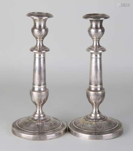 Two 19th century plated Empire-style candle