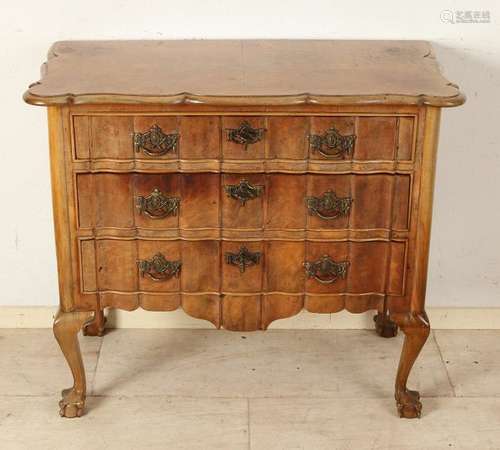 Carrot walnut organ-curved chest of drawers standing on