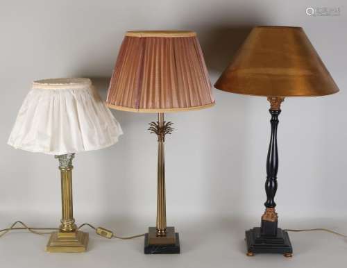 Three table lamps. Twice with brass base, one time