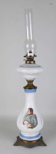 Antique opaline glass petroleum lamp with Napoleon.