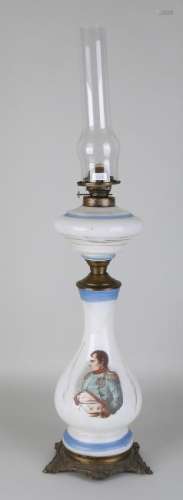 Antique opaline glass petroleum lamp with Napoleon.