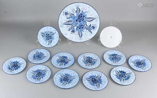 Rare Dutch Delft glassware. Thirteen-piece pastry set.