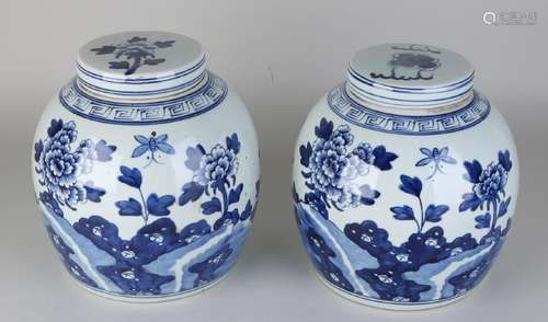 Two large old Chinese porcelain ginger jars with garden