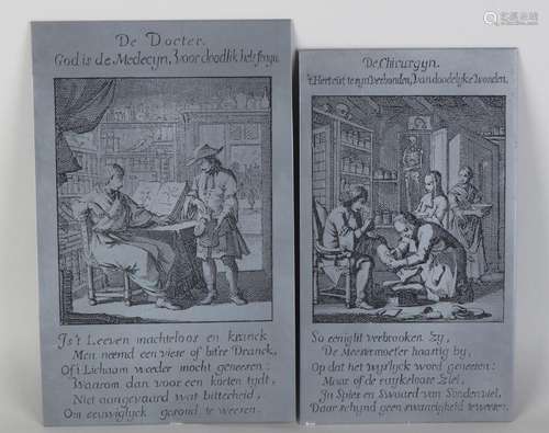 Two old tin etching plates. Consisting of: The Surgeon