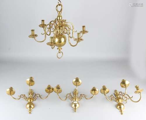 Four times Baroque brass candlesticks. First half of