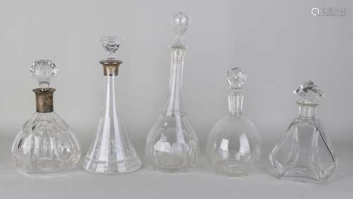 Five old / antique crystal decanters of which two with