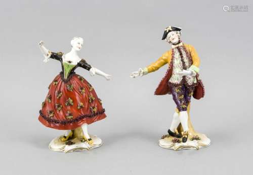 Two large antique porcelain figures with roses. Dancing