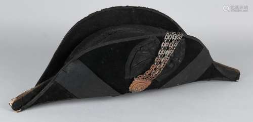 Antique French officer hat with iron decoration. 18th