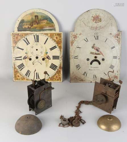 Two 19th century English timepieces with painted dials.