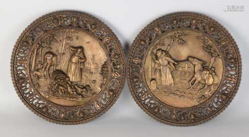 Two large 19th century metal historism showcase dishes