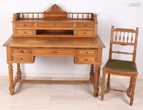 Antique 19th century French oak wood secretary with