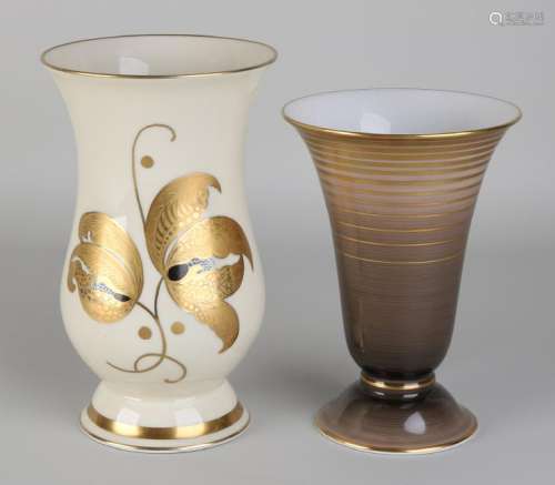 Two old German porcelain vases with gold decor. Circa