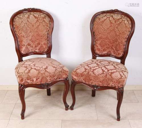 Four 19th century mahogany chairs with carving, roses.