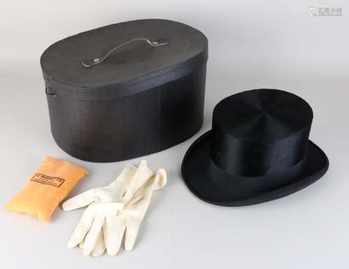 Old German men's hat in original hatbox + white leather