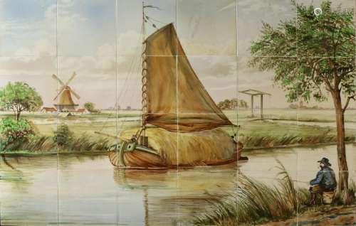 Antique Dutch tile tableau. Circa 1900. Monogram RB and
