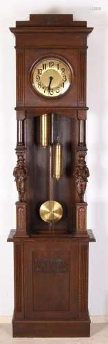 Antique German oak Art Nouveau clock with wood engraved