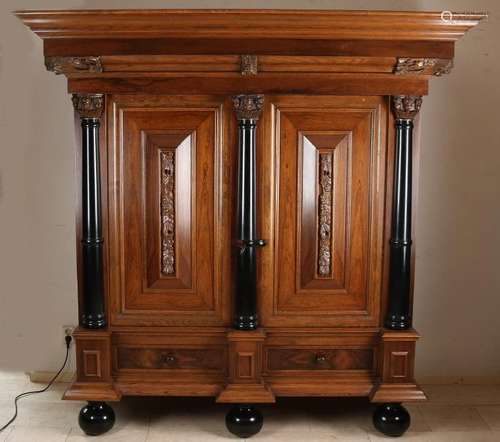 Large oak column cushion cabinet ca. 1960 with