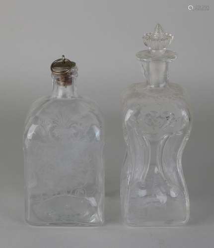 Two times old / antique etched glass bottles. One