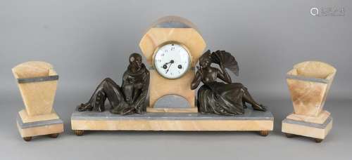 Antique marble French Art Nouveau clock set with