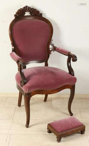 19th Century walnut armchair with fitted crown and good