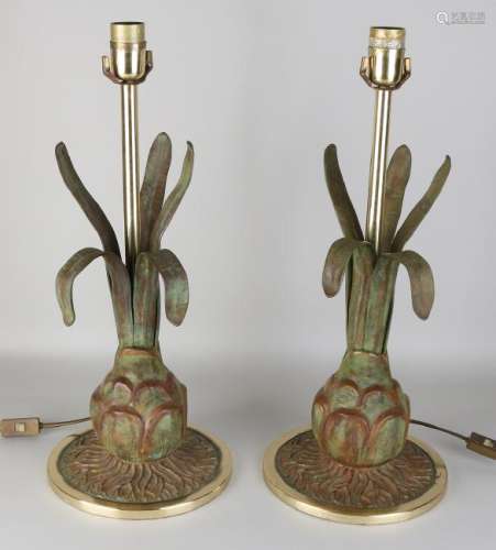 Two decorative Jugendstil bronze lamp bases. 21st