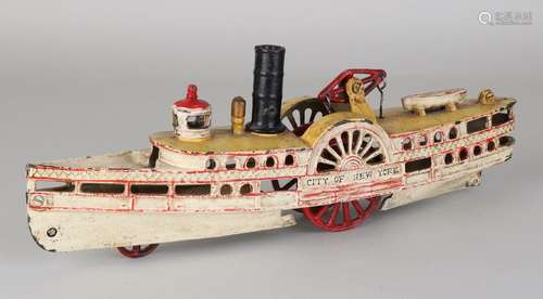 Large old American cast iron paddle steamer 'New York'.