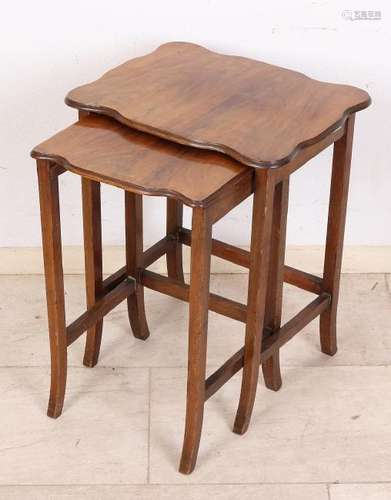 Two antique walnut side tables. Size: 51 x 40 x 32 cm.