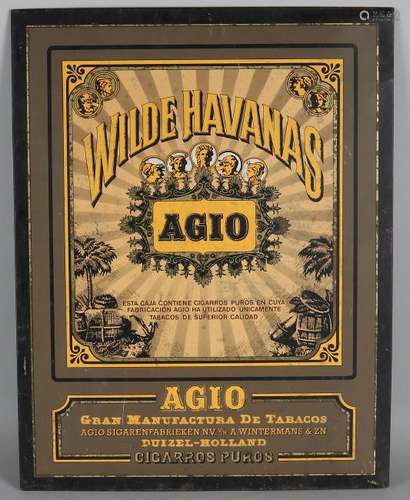 Old Agio Wilde Havanas billboard. Lithographed on tin.