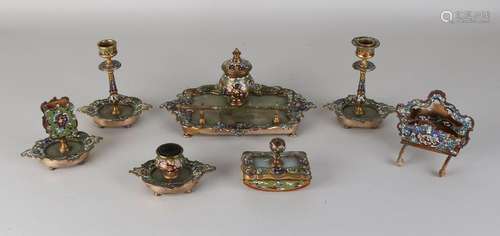 Eight-piece 19th century French cloisonne desk set.