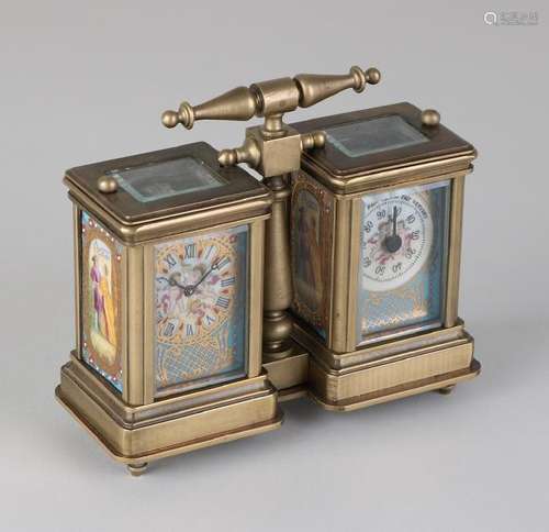 Copper travel alarm clock by old example with weather