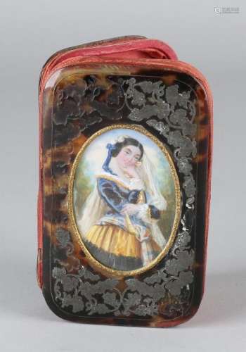 19th Century boulle tortoiseshell pouch with lady's