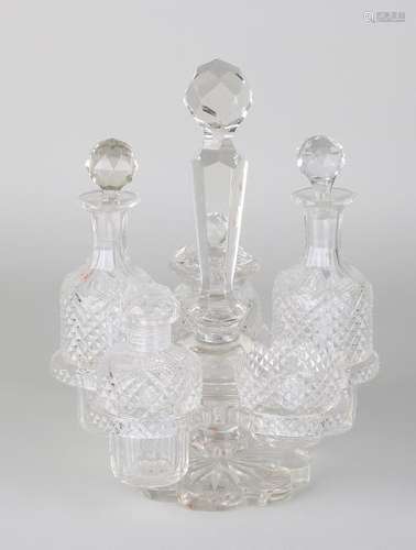 Antique six-part rhombus crystal menage, Circa 1900.