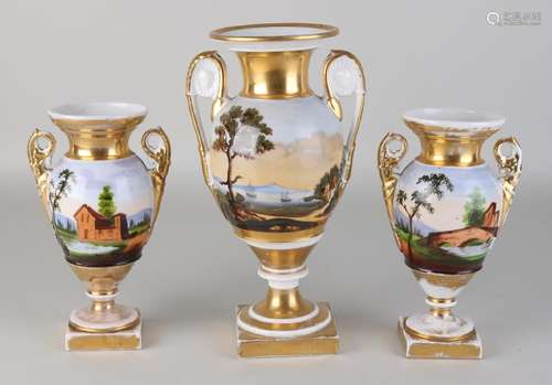 Three early 19th century Empire porcelain amphora vases