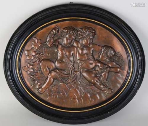 19th Century oval copper batter plaque with bachussen.