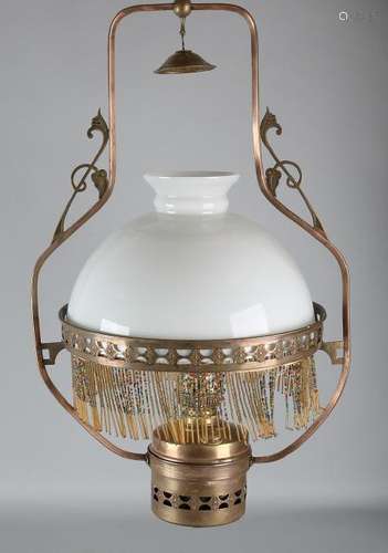 Antique brass art nouveau pendant lamp. Circa 1915.