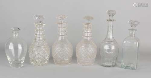 Six antique crystal / glass carafes. Potato chips. 19th