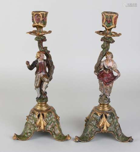 Two antique Viennese painted art nouveau candle