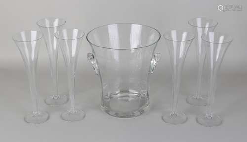 Old seven-piece glass champagne set. Includes champagne