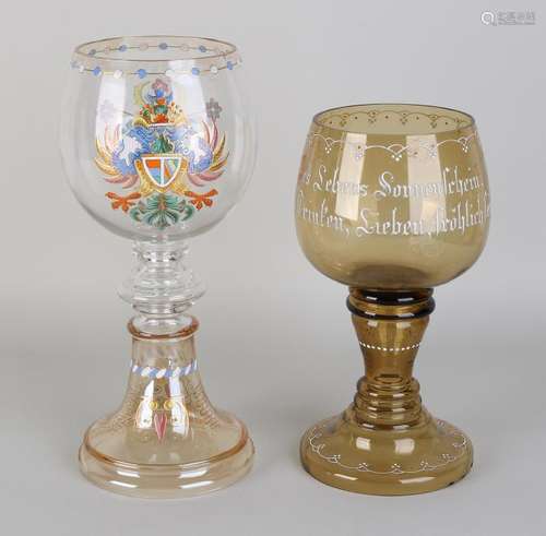 Two large antique German Roemer show glasses. Circa