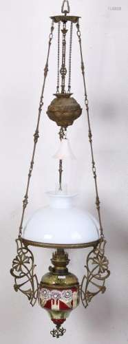 Antique Jugendstil Majolica pendant lamp with floral