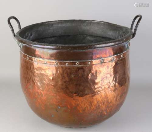 19th Century large copper nailed aker with handles.