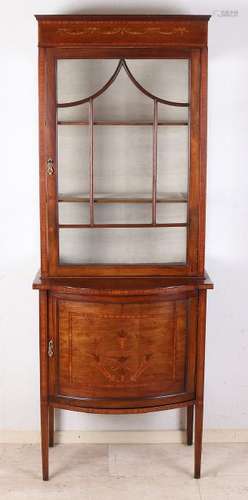 Antique mahogany English two-piece display case with