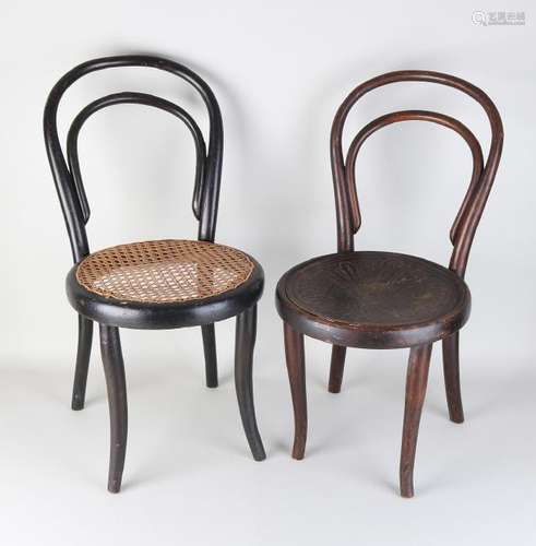 Two antique children's Thonet-style chairs. Bugholz. No