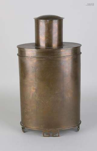 Large old / antique Chinese brass tea caddy with