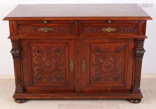 Antique German walnut grunderzeit sideboard with thick