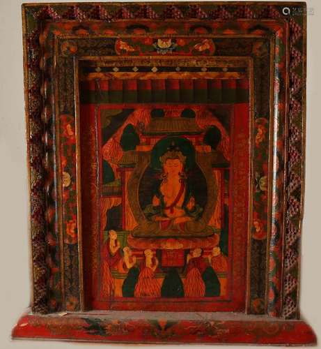 Large antique handpainted Chinese altarpiece with