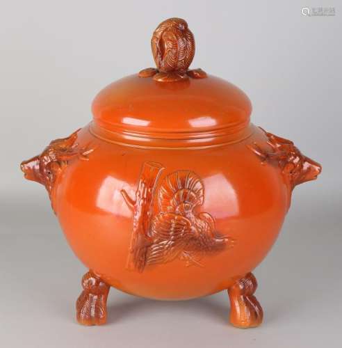 Large antique German Art Deco ceramics wild-regal lid