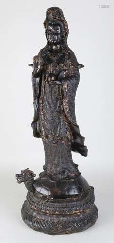 Large bronze Quan Yin, standing on dragon turtle. 21st